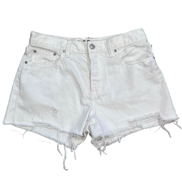 Free People White Distressed Raw Hem Denim Beach Jean Y2K Cut Off Shorts - Picture 8 of 13